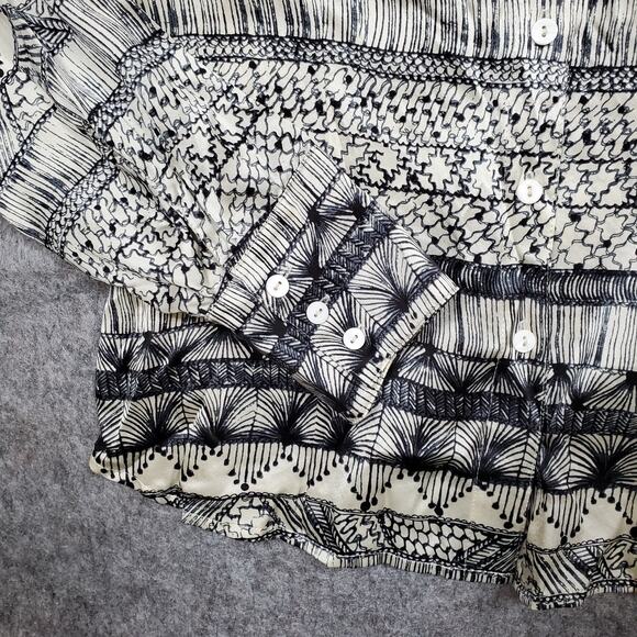 i.e. Top Womens Size 10 Silk Blouse Button Front Geometric Satin Aztec Western - Picture 2 of 10